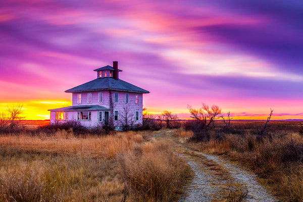 The Plum Island pink house at sunrise - Newbury, Massachusetts