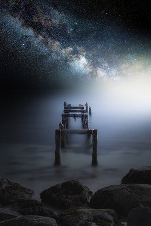 Milky Way galaxy over decaying pilings - Cape Cod, Massachusetts