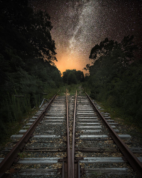 Milky Way galaxy over an abandoned railroad - Massachusetts