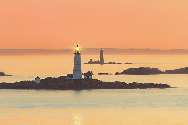 Boston Light and Graves Light at sunrise - Boston Harbor, Massachusetts