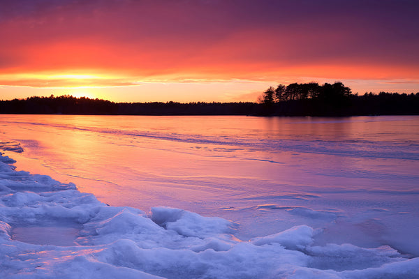 Sunset over frozen Spot Pond - Middlesex Fells, Massachusetts