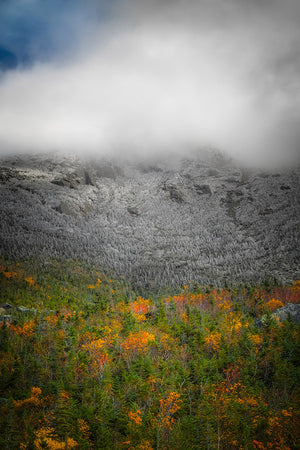 Fall foliage and autumn snow on Mount Adams - White Mountains, New Hampshire